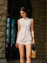 Linen & Cotton Button Sleeveless Shorts Set