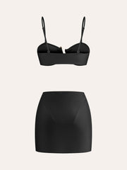 Golden Detail Bikini Set With Cover-Up Skirt