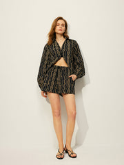 Printed Shirt Shorts Set Without Belt
