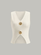 Metal Detail V-Neck Spilt Sweater Vest