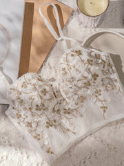 Floral Semi-Sheer Mesh Lace Crop Corset Top