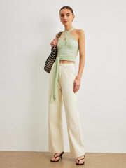 Criss-Cross Halter Linen Crop Top