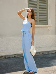 Cotton & Linen Asymmetrical Neck Cut-Out Blouse