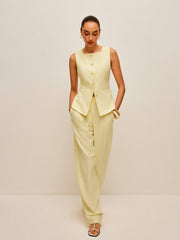 Cotton & Linen Tie-Back Vest With Pockets Pants Set