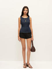 Back Tie Denim Top