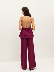 Halter Neck Belted Pocketed Pants Set