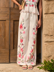 Floral Peplum Top With Pants Set