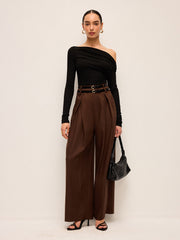 High-Waist Wide-Leg Pants With Double Belts