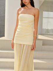 Semi-Sheer Strapless Ruched Maxi Dress