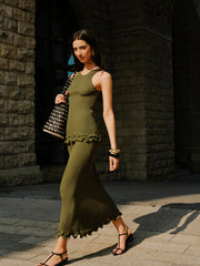 Lettuce Trim Sleeveless Knit Skirt Set