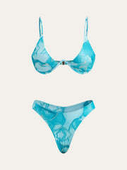 Marble Print Bikini Set With Cover-Up Skirt