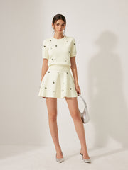 High-Waist Metal Detail Sweater Skirt