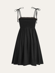 Embroidered Midi Dress with Tie-Up Straps