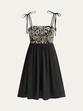 Embroidered Midi Dress with Tie-Up Straps