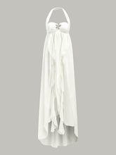 Semi-Sheer Halter Ruffle Backless Maxi Dress