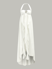 Semi-Sheer Halter Ruffle Backless Maxi Dress