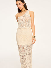 One-Shoulder Crochet Crop Top and Maxi Skirt Set