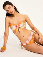 Floral Print Bandeau Bikini Set With Side Tie