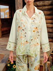 Semi-Sheer Floral Print Button-Up Shirt