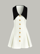 Golden Button Colorblock Midi Dress