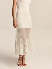 Semi-Sheer Pleated Midi Skirt