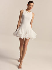 Semi-Sheer Ruffled Hem Mini Dress