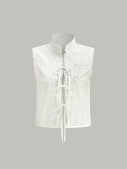 Sleeveless Eyelet Lace-Up Crop Top