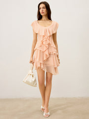 Semi-Sheer Ruffled Chiffon Mini Skirt