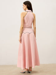 Contrast-Trim Maxi Skirt Set