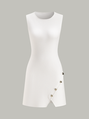 Sleeveless Slit Mini Dress with Metal Decor