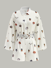 Belted Seashell Print Shorts Set