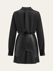 Satin Shirt Dress with Faux Leather Overlay
