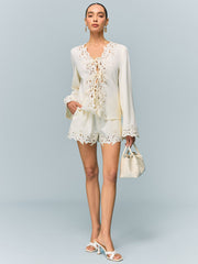 Semi-Sheer Reversible Embroidered-Lace Top