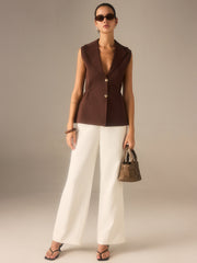 Metal Button Knitted Sleeveless Blazer Vest