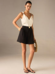 Metal Detail High-Waisted Shorts