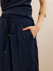 Satin Halter Neck Top and Wide-Leg Pants Set