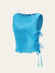 Tie-detail Floral Embroidery Top