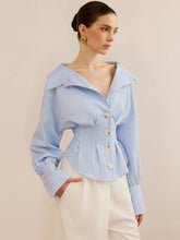 Striped Collared Shirt with Waist-Cinching Design