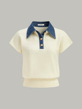 Denim Collar Cinched Knit Top
