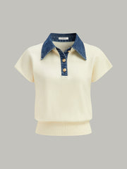Denim Collar Cinched Knit Top