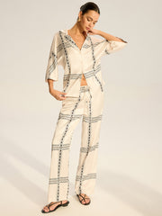 Geometric Printed Satin Pants Set