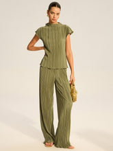 Pleated Top and Wide-Leg Pants Set