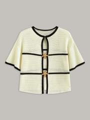 Contrast Trim Starfish Button Knitted Top