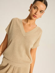 Semi-Sheer V-Neck Top and Drawstring Shorts Set