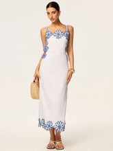 Semi-Sheer Floral Embroidery Back Bow Maxi Dress
