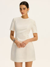 Short-Sleeved Waist-Cinching Mini Dress with Decor Pockets