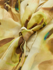 Semi-Sheer Pleated Floral Print Tie-Front Shirt