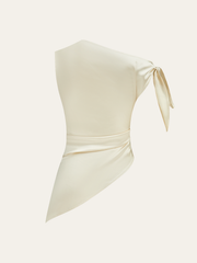 One-Shoulder Asymmetric Hem Top with Bow Detail