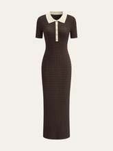 Contrast Collar Cable-Knit Midi Dress