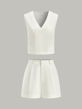 V-Neck Pocketed Top and Pleated Shorts Set